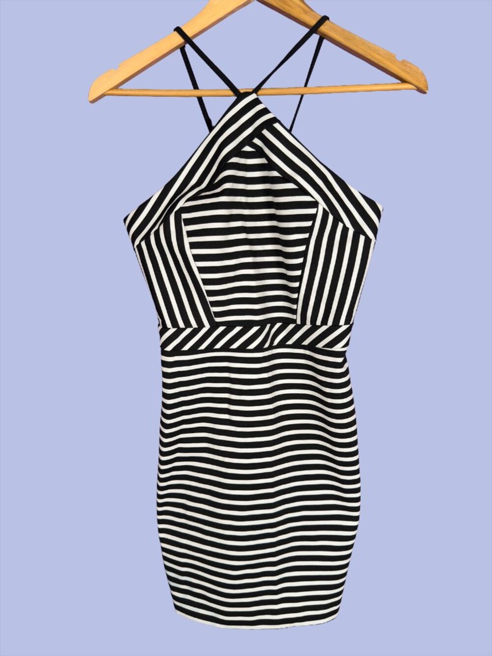 Dynamite Striped Halter Neck Bodycon Mini Dress Black White Small